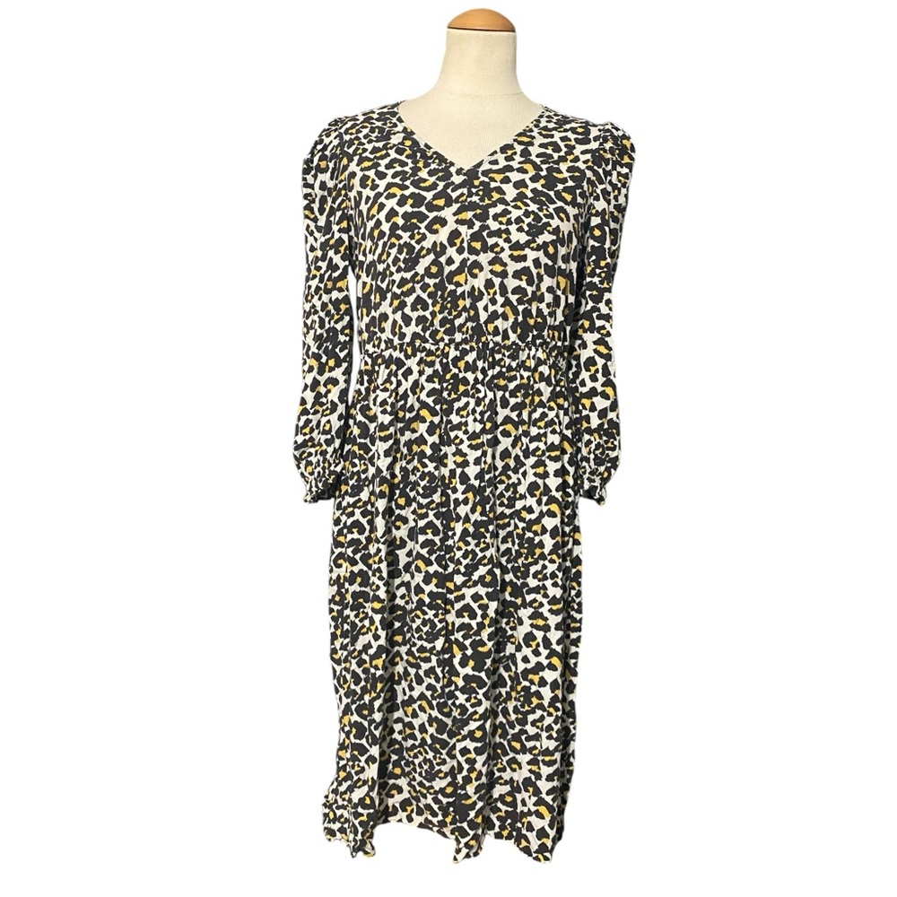 Banana Republic Factory Puff Sleeve Animal Print Midi Dress Medium Petite